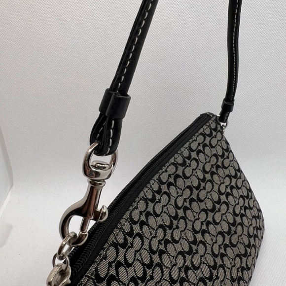 Coach Soho Black Mini Signature Clutch Wristlet Skinny Front Buckle - Picture 15 of 16